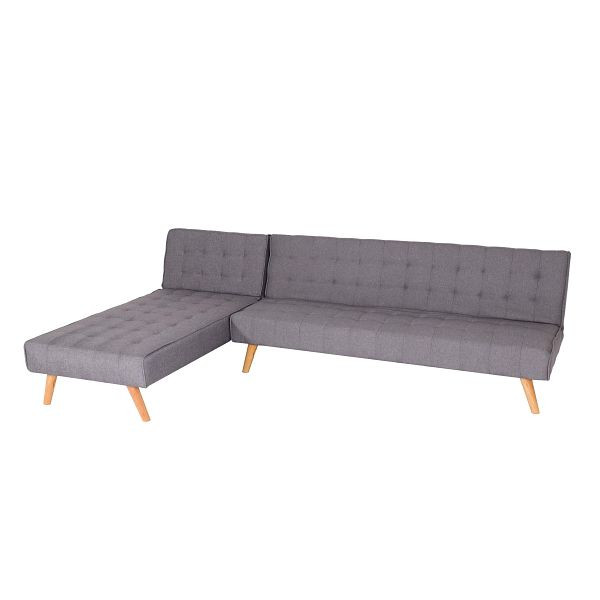 Canapé d'angle Mendler HWC-K38, canapé pliant, surface de couchage gauche/droite, tissu/textile bois massif, gris clair, 89785+89786