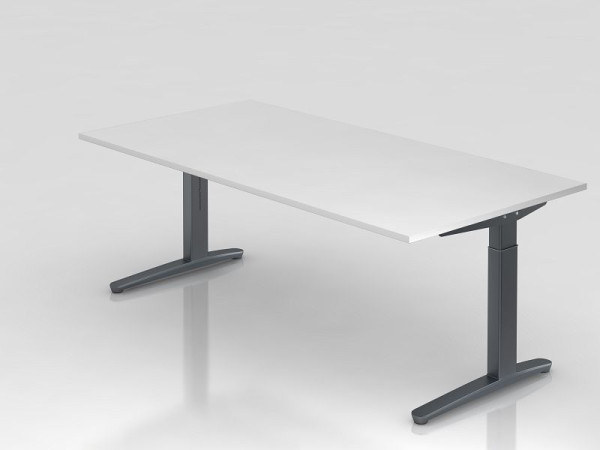 Bureau Hammerbacher pied C 200x100cm blanc/graphite, forme rectangulaire, VXB2E/W/GG