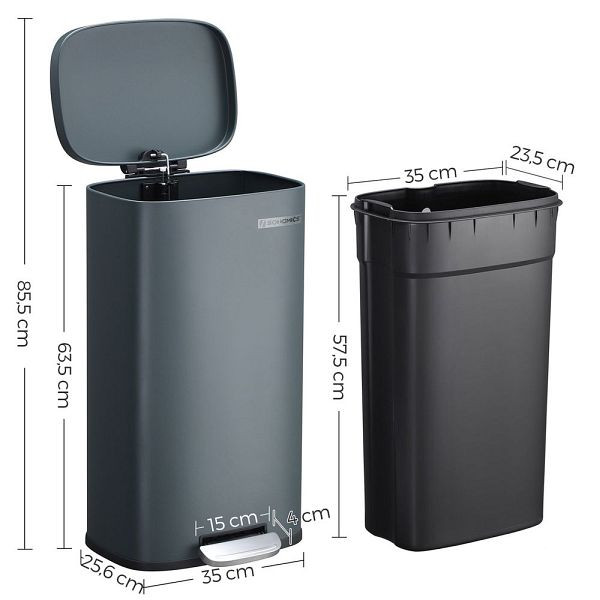 Poubelle SONGMICS 30 L gris fumée, LTB03GS
