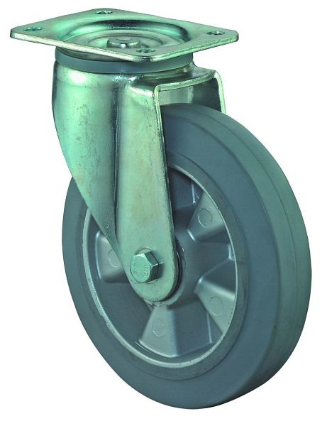 Roulette robuste BS Wheels, largeur de roue 50 mm, Ø roue 200 mm, capacité de charge 450 kg, bandages élastiques gris, corps de roue en aluminium, roulements à billes, L600.B83.200