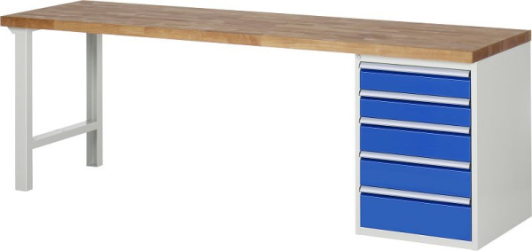Etabli RAU série 7000 - conception modulaire, conteneur de sous-structure (5x tiroirs), 2500x840x700 mm, 03-7513A1-257B4S.11