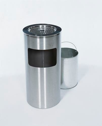 Ensembles poubelle et cendrier DENIOS en acier inoxydable, cendrier amovible, 20 l, 163-911