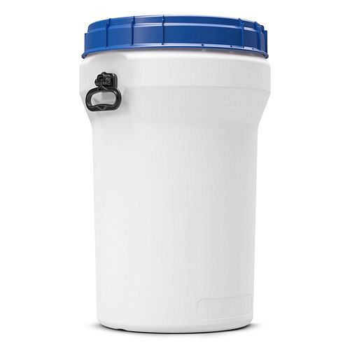 Fût à col large DENIOS en PE, 75 litres, avec couvercle, blanc/bleu, emboîtable, homologation UN, 265-665