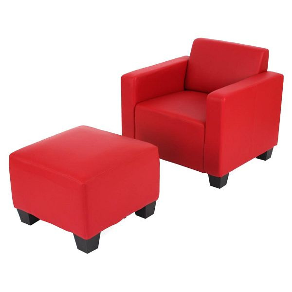 Mendler Modular Armchair Chaise longue avec pouf Lyon, similicuir, rouge, 21707+21704
