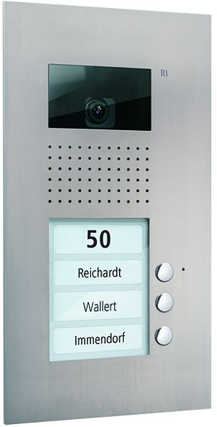 Platine de rue vidéo TCS série AVU avec 3 boutons de sonnerie (alignés à droite), 1 colonne, UP en acier inoxydable, AVU14030-0030