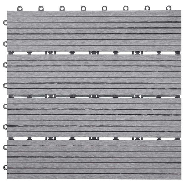 Carrelage de sol Mendler WPC Rhone, balcon/terrasse aspect bois, 11x chaque 30x30cm = 1m², base, gris linéaire, 54438