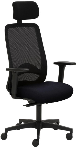 Mayer Sitzmöbel chaise pivotante, piètement en plastique, accoudoirs 3D, appui-tête rembourré, dossier en résille, noir, cuir, 2228_AV3D_KS_SYM+_81007