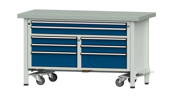 Établis ANKE établi à caissons, modèle 259 V, 1500 x 700 x 850 mm, RAL 7035/5010, ZBP 50 mm, avec dispositif mobile abaissable, 304.231