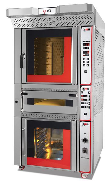 Four à circulation d'air GMG Gala, 5 niveaux (5x 40 x 60 cm), avec hotte et armoire de fermentation avec porte vitrée, 9,5 kW 400 V, GALA 5+KP6