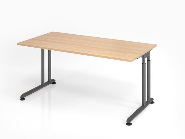 Bureau Hammerbacher ZS16, 160 x 80 cm, plateau : chêne, épaisseur 25 mm, chant épais en ABS, forme rectangulaire, graphite, VZS16/E/G
