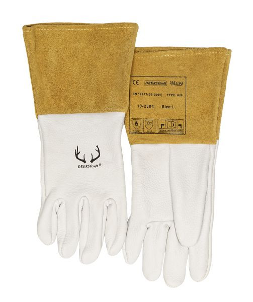 ELMAG Gants de soudage à 5 doigts WELDAS 10-2304 M, TIG/TIG en cuir de cerf pleine fleur avec manchette en croûte de cuir de vachette, longueur : 32 cm, taille 8,5 (1 paire), 59154