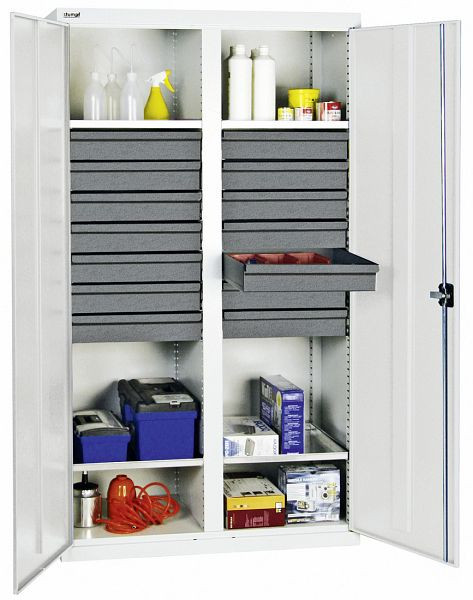 armoire à outils et matériel série 3000, 7035/7035, 14 tiroirs 100 mm, cloison centrale, 4 tablettes, 3004407