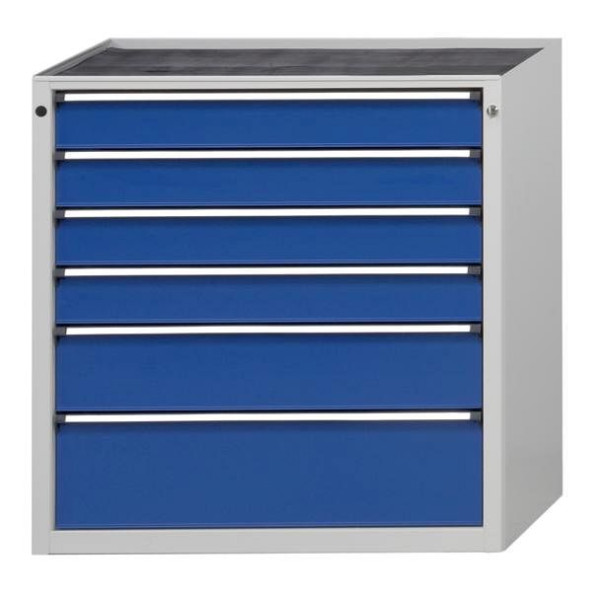 Armoire à tiroirs ANKE; 910 x 675 x 980 mm; RAL 7035/5010; Baignoire avec tapis antidérapant; 6 tiroirs 120, 120, 120, 120, 180, 240 mm, 610.212