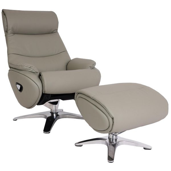 Fauteuil relax Mendler avec tabouret HWC-K98, fauteuil fauteuil TV, fonction d'inclinaison rotative, métal cuir véritable/simili cuir, gris, 98337