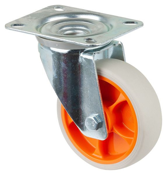 Rouleaux BS, rouleau de transport, rouleau pivotant, roue en caoutchouc thermoplastique, pneu gris clair, roulement à rouleaux, plaque, diamètre : 100 mm, lot de 4, L400.B44.101.02