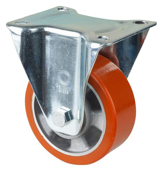 Rouleau de transport BS rollers, rouleau fixe, largeur 50 mm, Ø125 mm, jusqu'à 300 kg, bande de roulement en polyuréthane moulé, corps de roue en aluminium, roulements à billes, LSS410.B90.125