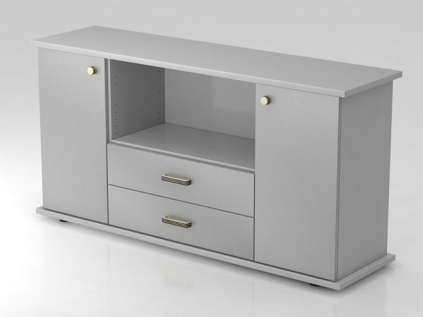 Buffet Hammerbacher 2 portes, 2 tiroirs, poignée rayée gris/argent, 166,1x44,8x84 cm (LxPxH), VSBTS/5/S/SG