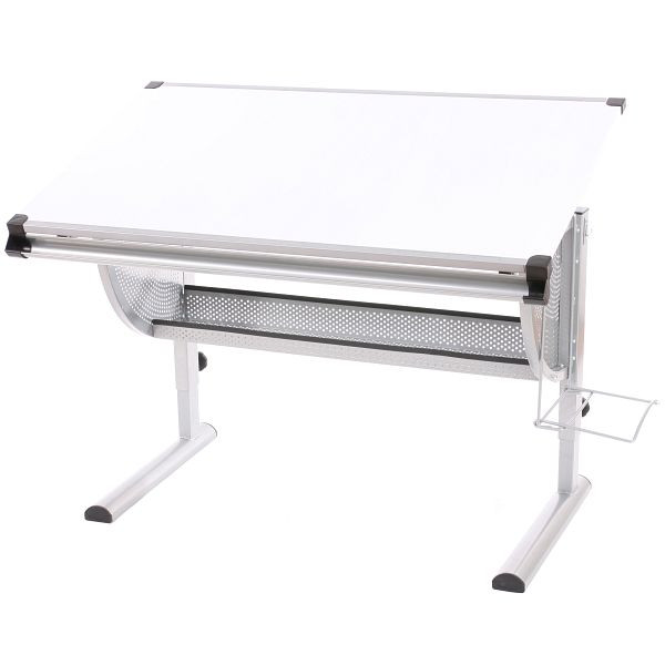 Bureau pour enfants/adolescents Mendler, bureau étudiant, table de bureau Oxford, réglable en hauteur, inclinable, blanc, 26504