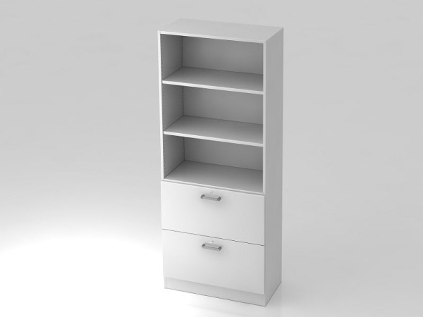 Armoire Hammerbacher 5OH, 2HR, panneau de base poignée chromée blanc/blanc, 80x42x200,4 cm (LxPxH), V7300/W/W/CE