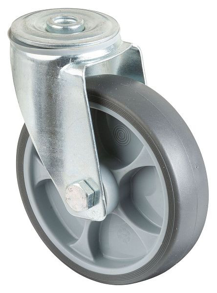 Rouleaux BS rouleau de transport rouleau pivotant, roue en caoutchouc thermoplastique gris, roulement à rouleaux, trou arrière, diamètre : 120 mm, paquet : 2 pièces, L101.B44.126
