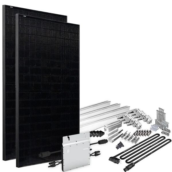 Centrale électrique pour balcon Offgridtec Solar-Direct 820 W HM-800 Prise Schuko noire complète - 5 m - Kit de montage sur toit en tuiles, 4-01-016030-002