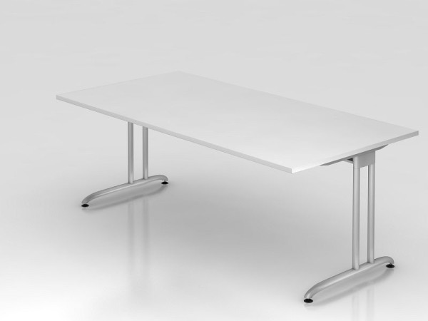 Bureau Hammerbacher pied C 200x100cm blanc, hauteur de travail 72 cm, VBS2E/W/S