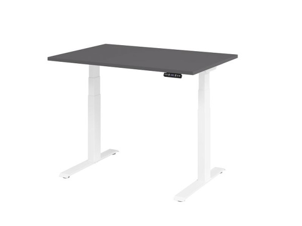 Bureau Hammerbacher XDKB12, 120 x 80 cm, plateau : graphite, épaisseur 25 mm, chant épais en ABS, forme rectangulaire, blanc, VXDKB12/G/W