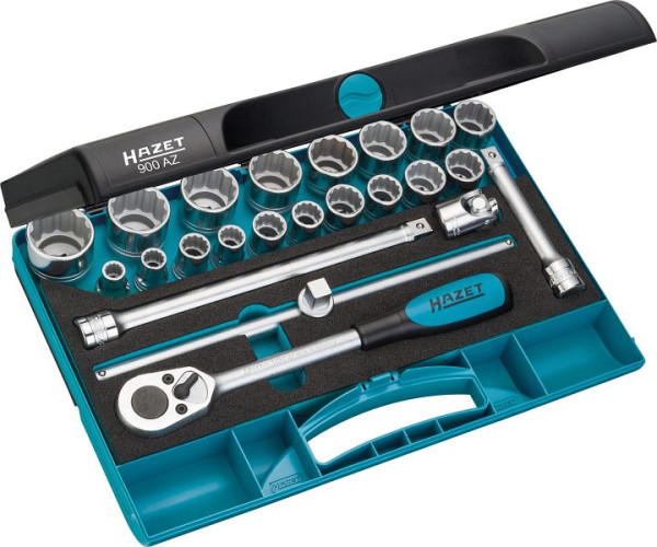 Jeu de clés à douilles Hazet, carré creux 12,5 mm (1/2 pouce), profil de traction double hexagonal externe, nombre d'outils : 23, 900AZ