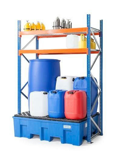Support pour fûts et petits récipients DENIOS GKS 1250, bac de récupération en PE, 2 grilles, champ de base, 201-820