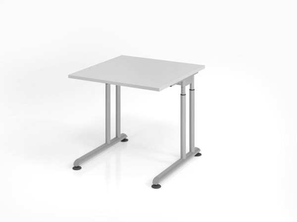 Bureau Hammerbacher ZS08, 80 x 80 cm, plateau : gris, épaisseur 25 mm, chant épais en ABS, forme rectangulaire, argent, VZS08/5/S