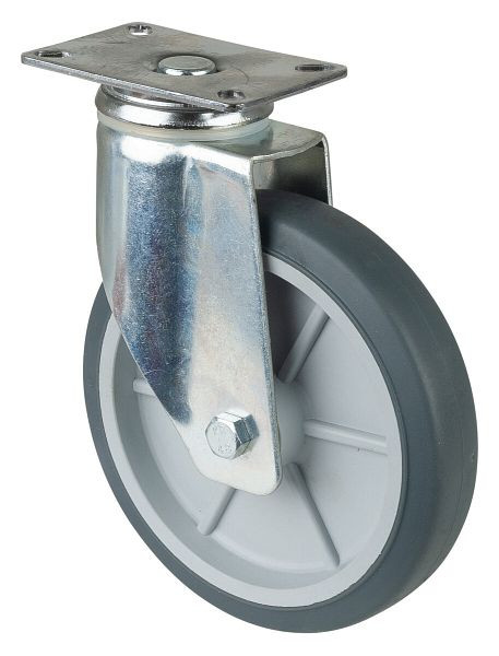 Rouleaux BS Rouleau lourd, largeur 32 mm, Ø150 mm, jusqu'à 100 kg, bande de roulement en caoutchouc gris, palier lisse, plateau, lot de 2, C100.A80.151