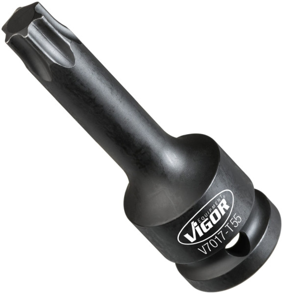 Embout de tournevis pour clé à chocs VIGOR, carré creux 12,5 mm (1/2 pouce), profil TORX interne, T55, V7017-T55