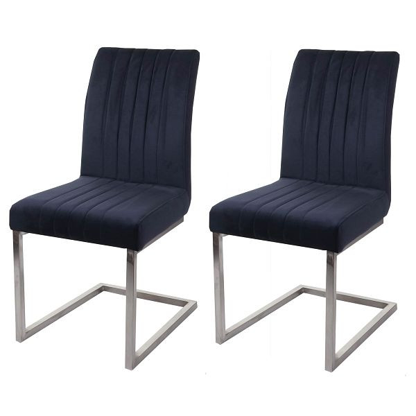 Ensemble de 2 chaises cantilever Mendler HWC-L14, chaise visiteur, chaise de conférence, acier inoxydable brossé velours, bleu anthracite, 98100