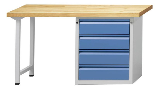 Établi combiné ANKE; 1500x700 mm; RAL 7035/5012; Armoire de socle droite (E) 625x640x800 mm, 4 tiroirs