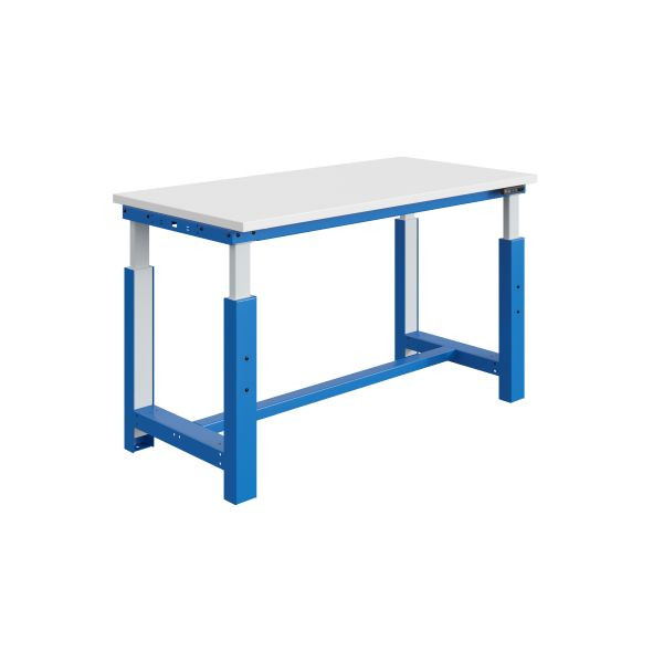 Etabli SOFAME SI, réglable en hauteur électriquement, L 2000 x P 750 x H 728 à 1228 mm, plan de travail mélamine 28 mm, bleu ciel RAL 5015, W010010883BI