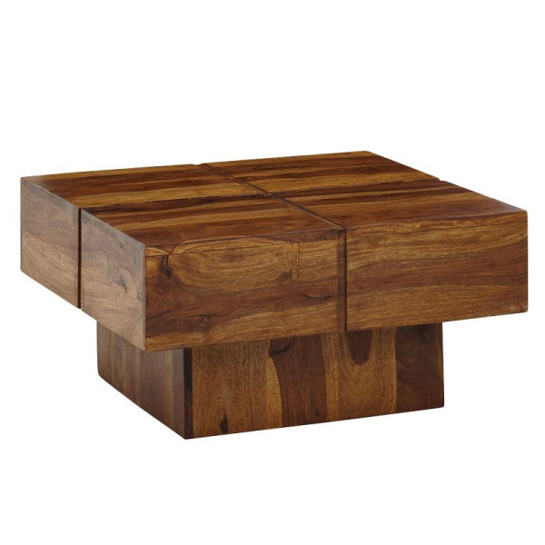 Wohnling Table basse 57,5x57,5x30 cm Table de canapé en bois massif Sheesham Design carré Table de salon Table basse solide WL6.549