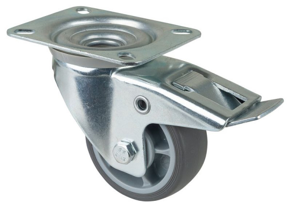 Rouleau de transport BS rollers avec frein, largeur 32 mm, Ø80 mm, jusqu'à 100 kg, plastique, roulement à billes, plateau, lot de 4, L420.A85.082