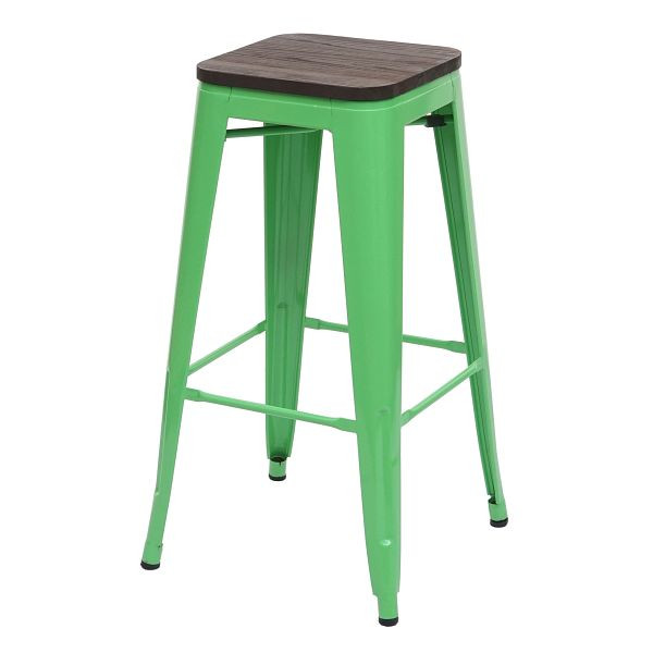 Tabouret de bar Mendler HWC-A73 avec assise en bois, tabouret de bar, design industriel en métal, empilable, vert, 74920