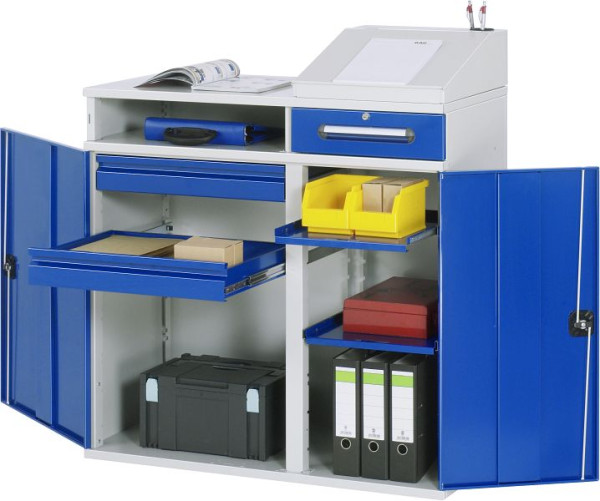 Bureau debout avec armoire latérale RAU, compartiment de rangement, tiroir et 2x tiroir intérieur, 1100x1060/1220x520 mm, 07-1100T-M07.11