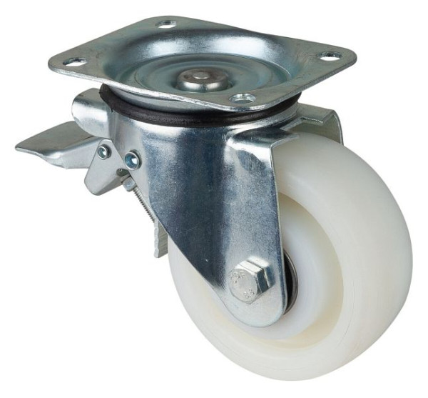 Roues BS Roulette robuste avec frein, largeur de roue 50 mm, Ø roue 125 mm, capacité de charge 300 kg, bande de roulement/corps de roue en plastique, roulement à billes, N120.B15.125