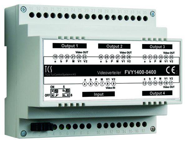 Répartiteur de signal vidéo TCS pour diviser les brins vidéo, 4 voies, rail DIN 6 HP, FVY1400-0400
