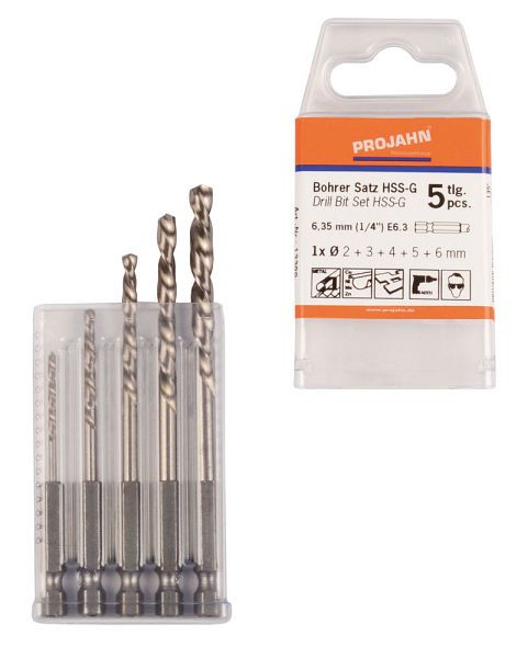 Jeu de forets Projahn HSS-G, tige hexagonale E6.3 en 5 parties (2, 3, 4, 5, 6 mm), 13399