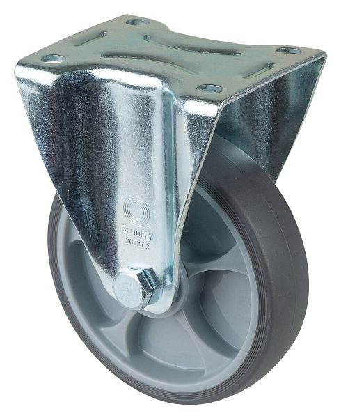 Rouleau de transport BS rollers, rouleau fixe, largeur 32 mm, Ø125 mm, jusqu'à 120 kg, pneus thermoplastiques gris, plastique, roulements à billes, plateau, LS410.A85.127