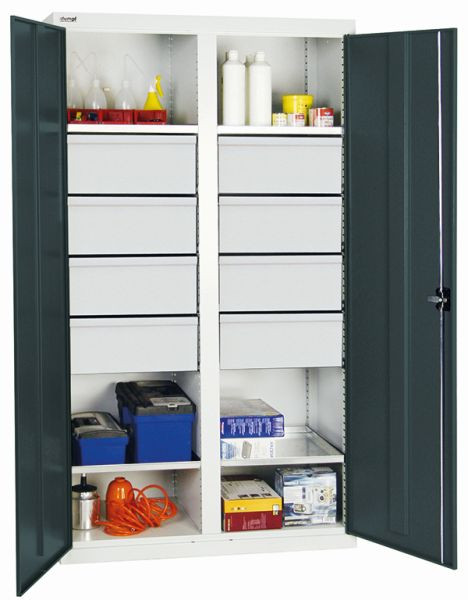 armoire à outils et matériaux contondants série 2000, 7035/7016, 8 tiroirs, cloison centrale, 4 étagères, 2004671
