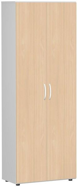 armoire à portes battantes geramöbel avec pieds, amortisseur de porte inclus, non verrouillable, 800x420x2160, hêtre/gris clair, S-386002-BL