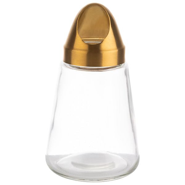 Distributeur de snacks APS, Ø 8,5 x 15,5 cm, récipient en verre, couvercle à vis en acier inoxydable, aspect doré, 350 ml, ouverture : 3,5 x 2,5 cm (ovale), 40516