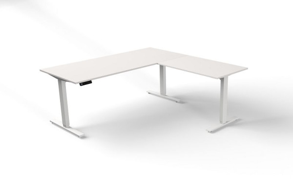 Table assis/debout Kerkmann L 1800 x P 800 mm avec élément complémentaire, réglable en hauteur électriquement de 720 à 1200 mm, Move 3, couleur : blanc, 10382010