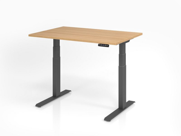 Bureau Hammerbacher XDKB12, 120 x 80 cm, plateau : chêne, épaisseur 25 mm, chant épais en ABS, forme rectangulaire, graphite, VXDKB12/E/G
