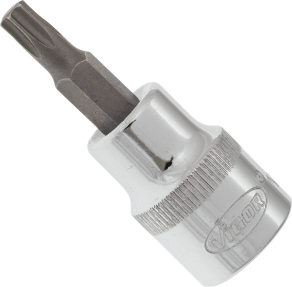 Embout de tournevis VIGOR TORX, carré creux 10 mm (3/8"), profil TORX interne, T27, longueur : 49 mm, pour fonctionnement manuel, V2300N