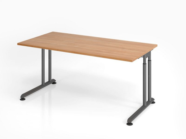 Bureau Hammerbacher ZS16, 160 x 80 cm, plateau : noyer, épaisseur 25 mm, chant épais en ABS, forme rectangulaire, graphite, VZS16/N/G